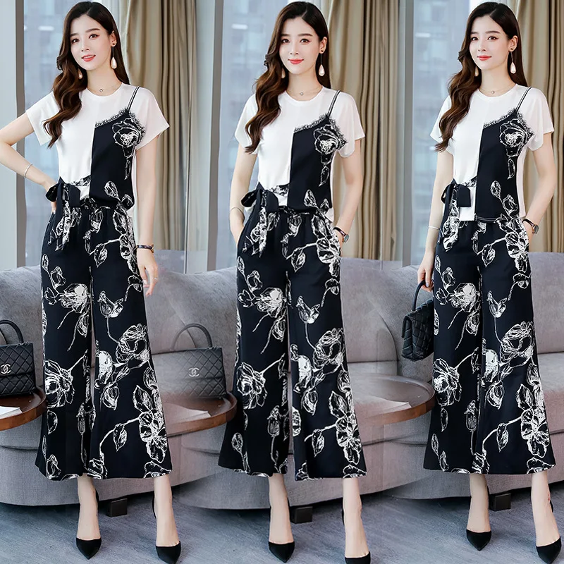 

Set Cool Mixed Colors Mid-length Short-sleeve Dress 2019 Summer Fashion Comfortable Simple