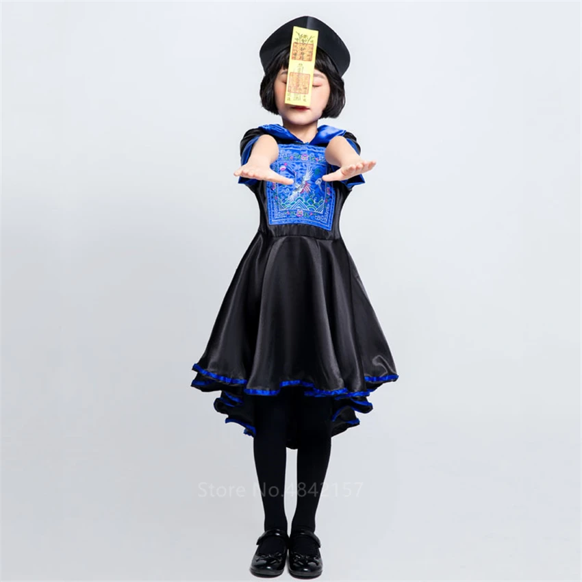 Chinese Ghost Vampire Scary Cosplay Traditional Costume Qing Dynasty Halloween Dress Women Girl Zombie Kid Carnival Party Fancy