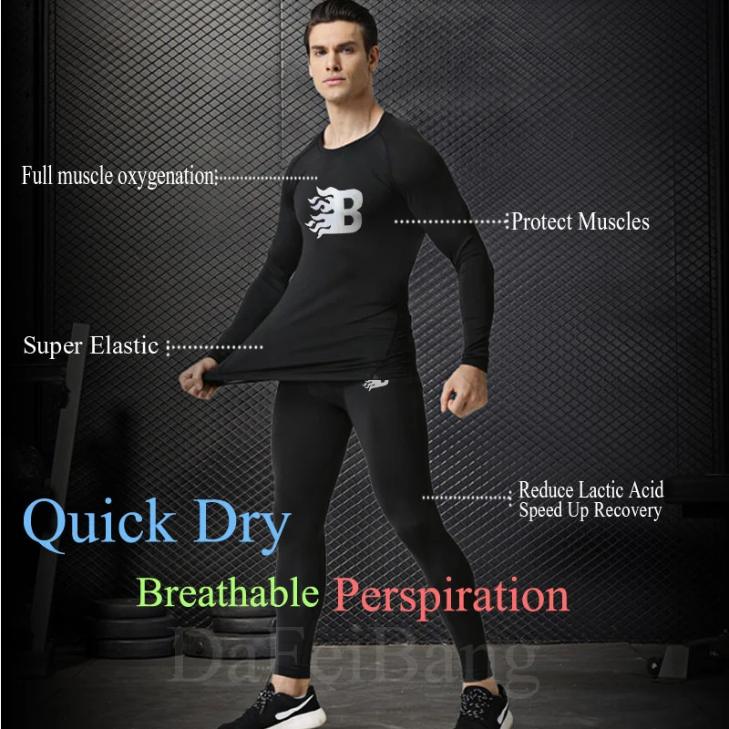 Quick Dry Men's Thermal underwear Sets Running Compression Sport Suits Basketball Tights Clothes Fitness Jogging Sportswear fruit of the loom long johns