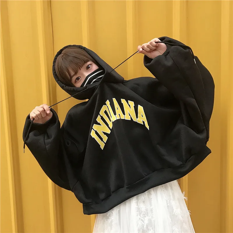 Hoodies Women Hooded Oversize Thick Plus Velvet Loose False Two-piece Letter Print Womens Hoodie All-match Leisure Simple Trendy