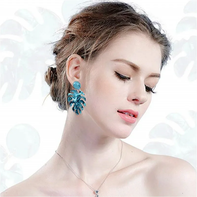 

2019 Fashion Europe and America Leaves Hoop Earrings Multi-color Acetate Sheet Circular Leaves Earrings Women Jewelry
