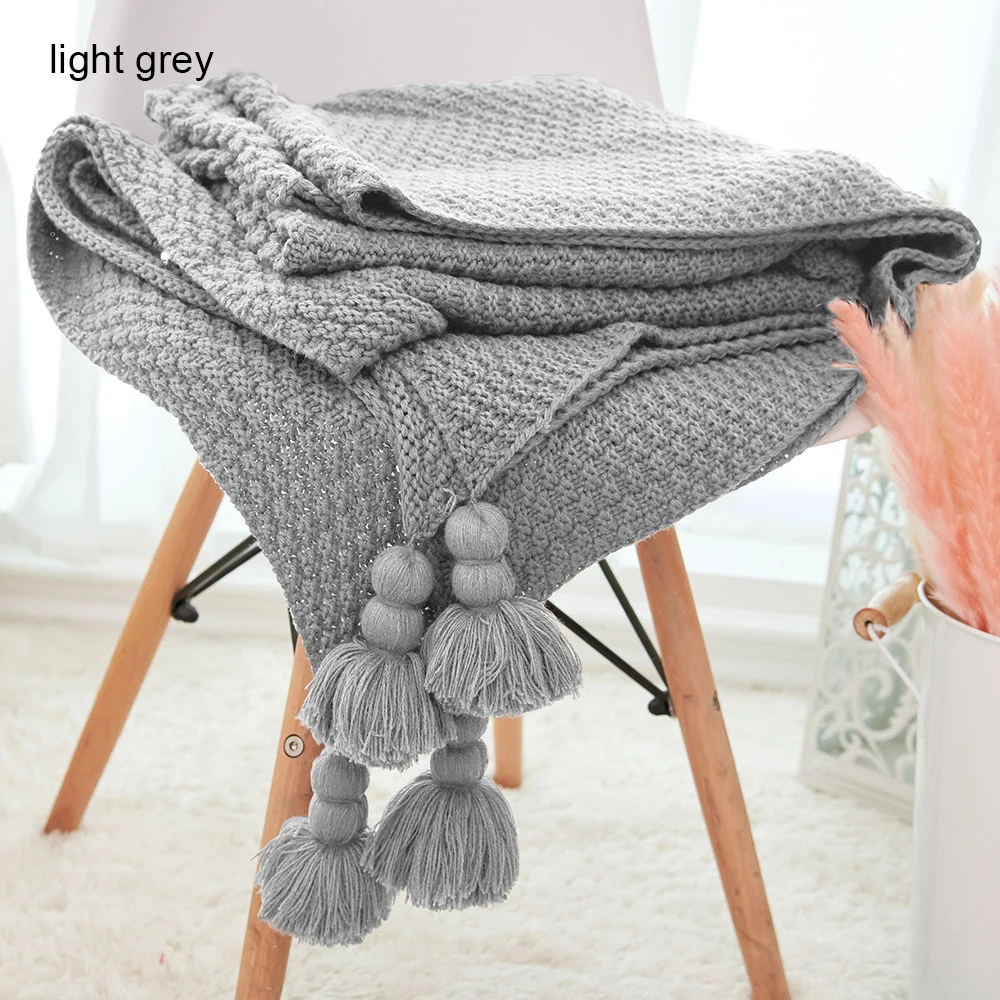 Portable Throw Blanket Soft Warm Anti-Pilling Knitted Carpet Thread Scarf for Travel Nap Office Sofa Home Textile with Tassel