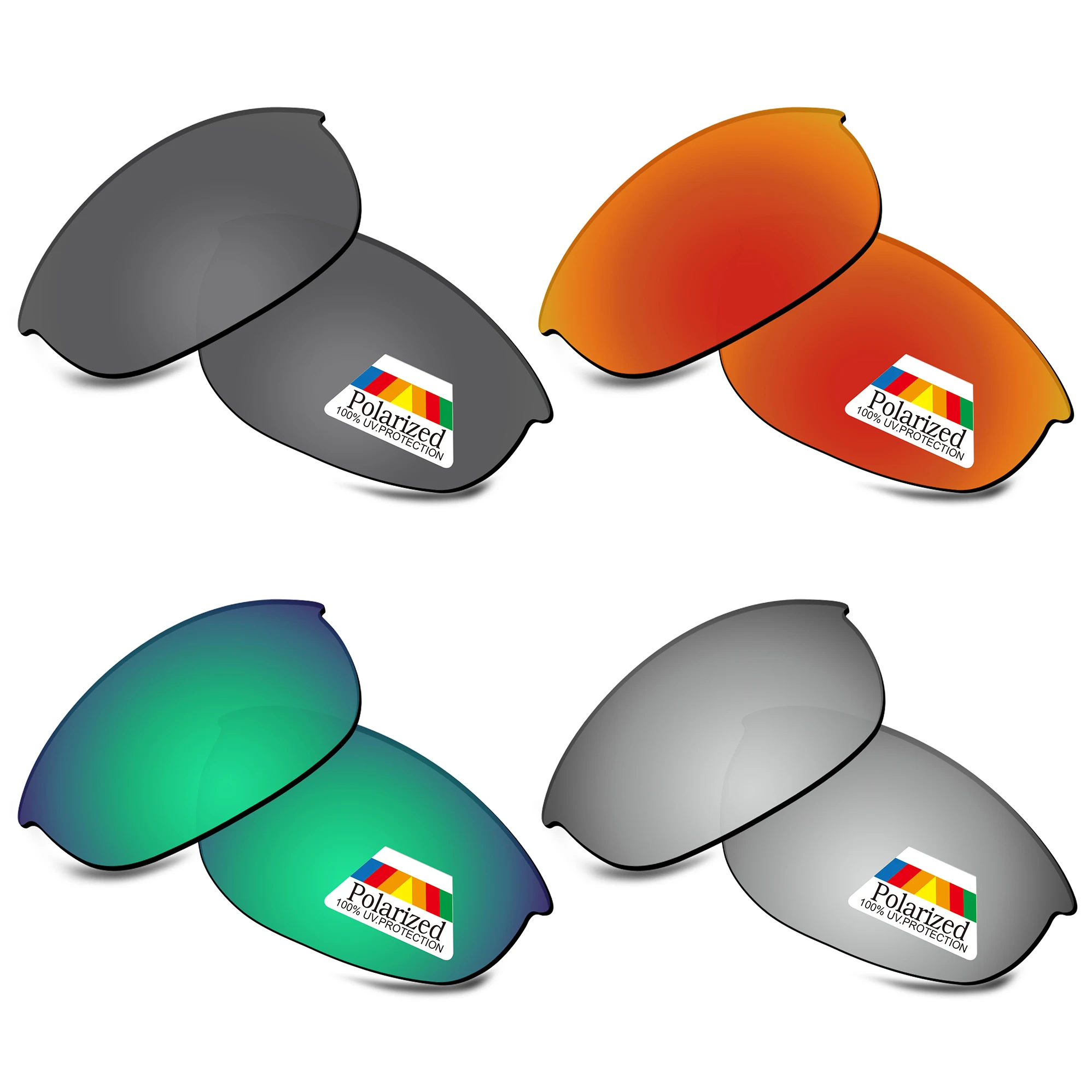 

Bwake 4 Pairs Black & Silver & Green & Fire Red Polarized Replacement Lenses for-Oakley Half Jacket 2.0 OO9144 Sunglasses Frame