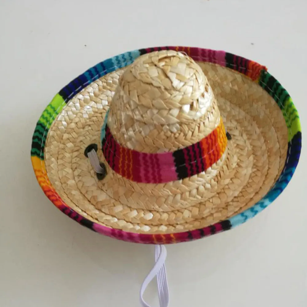 Новая многоцветная соломенная шляпа для домашних животных, собачья кошка, мексиканская соломенная шляпа-сомбреро, костюм для домашних животных с регулируемой пряжкой, Прямая поставка - Цвет: rubber band design