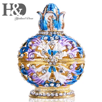 

H&D Hand-painted Enamel Trinket Boxes Hinged Floral Patterns Jeweled Box Collectible Figurines Gifts for Christmas Wedding Decor