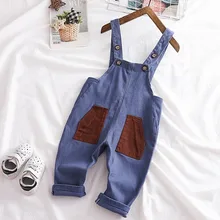 Рост 80-100 см, новинка года, Осенний комбинезон для маленьких мальчиков, 1 предмет, штаны с карманами в стиле пэчворк для маленьких девочек, детские комбинезоны, комбинезон для маленьких девочек