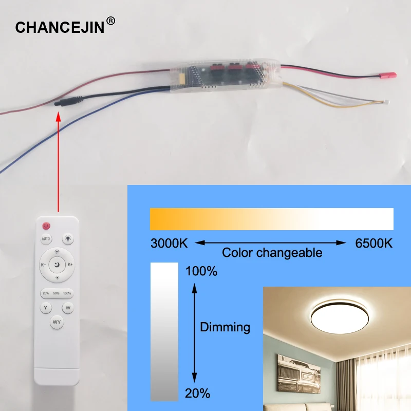 Светодиодный инфракрасный пульт дистанционного управления(20-40 Вт) x2+(20-40 Вт) сменный цвет Диммируемый преобразователь вход: 180-265 в выход: 120-180 в