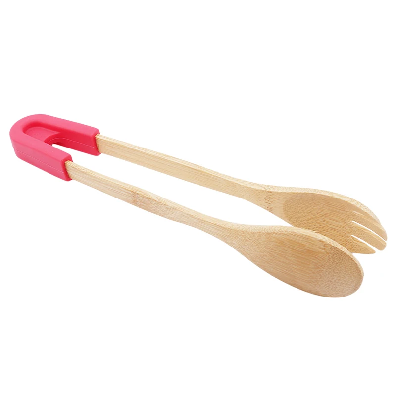 Bamboo Salad Cake/Snack Clip Food Toaster Tongs Silicone Handle Bread Kitchen Bread Clip Tools Kitchen Accessories BBQ Tongs