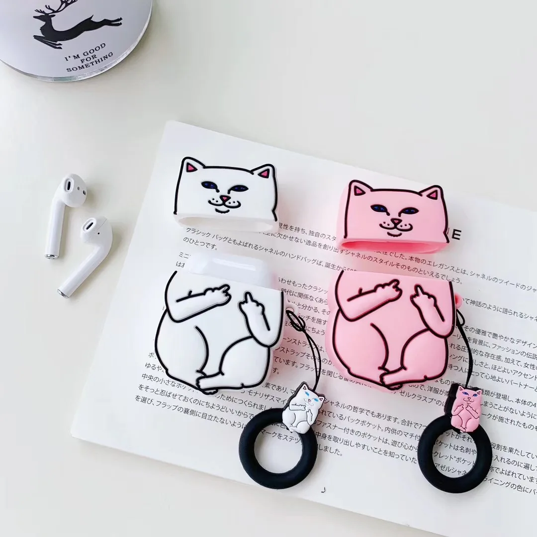 Мультяшный чехол для AirPods милый силиконовый чехол Bluetooth защитный чехол для наушников для Apple Airpods 2 Finger Ring 3D Despise Cat