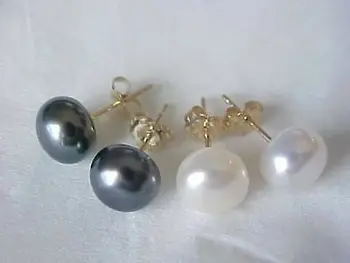 

Hot Sale AAA 9-10 mm South Seas 1 white 1 black natural pearl earrings