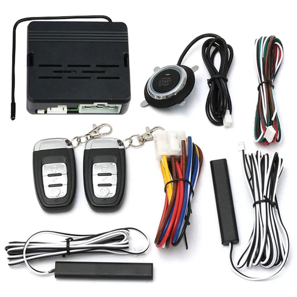 

Car Switch Keyless Entry Engine Start Alarm System With Vibration Sensor Push Button Remote Starter Stop Car Anti-Theft System
