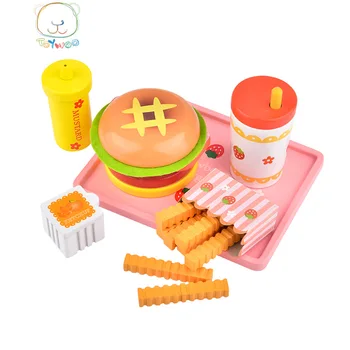 

Wooden Hamburg Toy Strawberry Simulated Burger Hamburg Hot Dog Group Children Play House Kitchen Toy Pretend Play