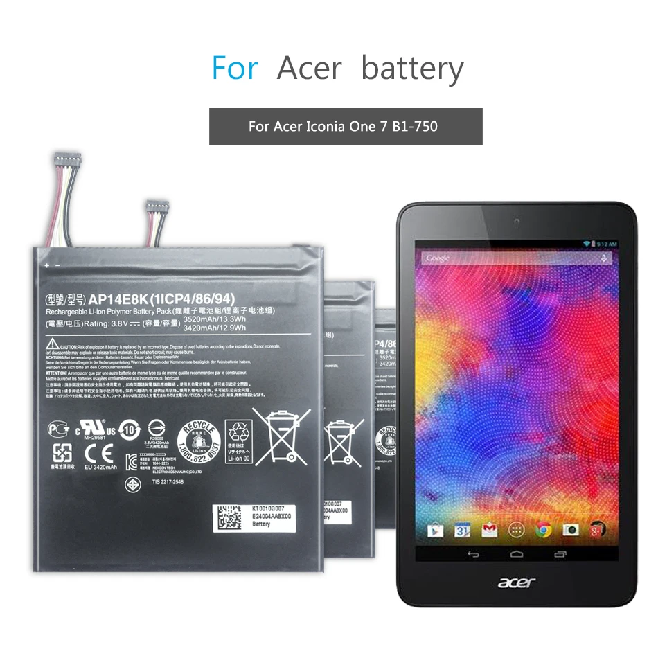 

Mobile Phone Battery For Acer Iconia One 7 B1-750 Replacement Battery AP14E8K 3520mAh