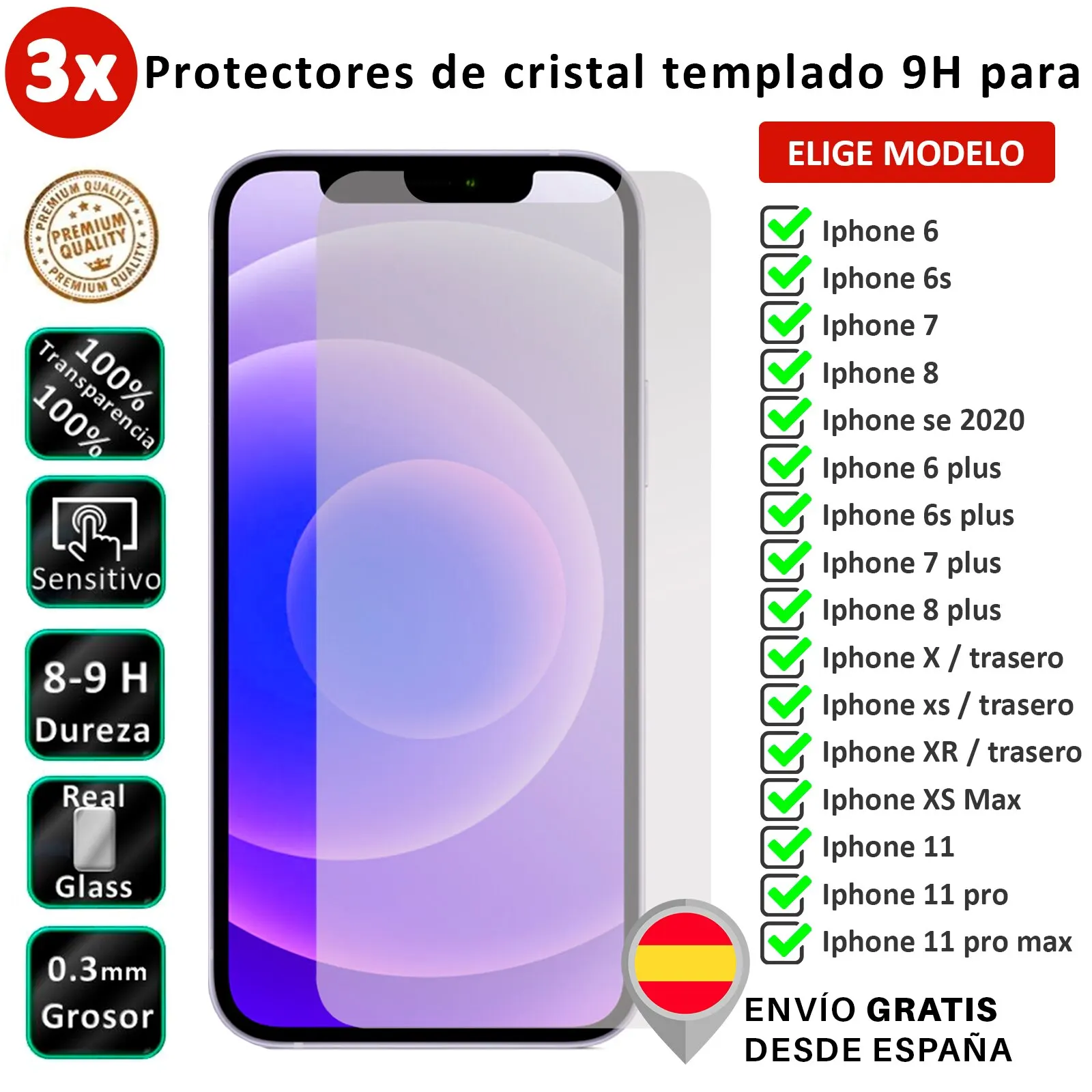 3X Защита экрана для iPhone 6 6s 7 8 X XS Max 11 12 Mini Plus SE 2020 Передняя и задняя. Закаленное