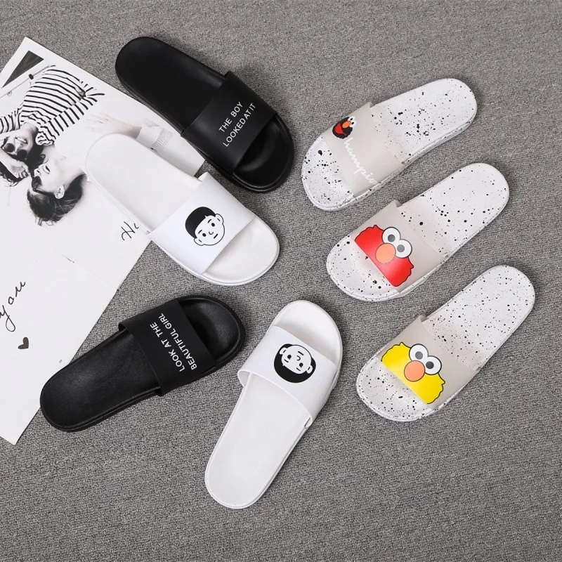 

2019 New Style Black And White Cartoon Avatar Bathroom Anti-slip A- line Sandals Men And Women Summer Outer Wear Home Couples Sl
