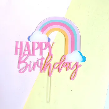 

New Rainbow Acrylic Birthday Cake Topper for kids happy birthday cake flags Baking supplies for Baby shower desserts decoration