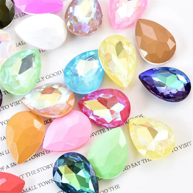 Drop Shape Pointback Crystal Stones Glass Nail Rhinestones Brooch