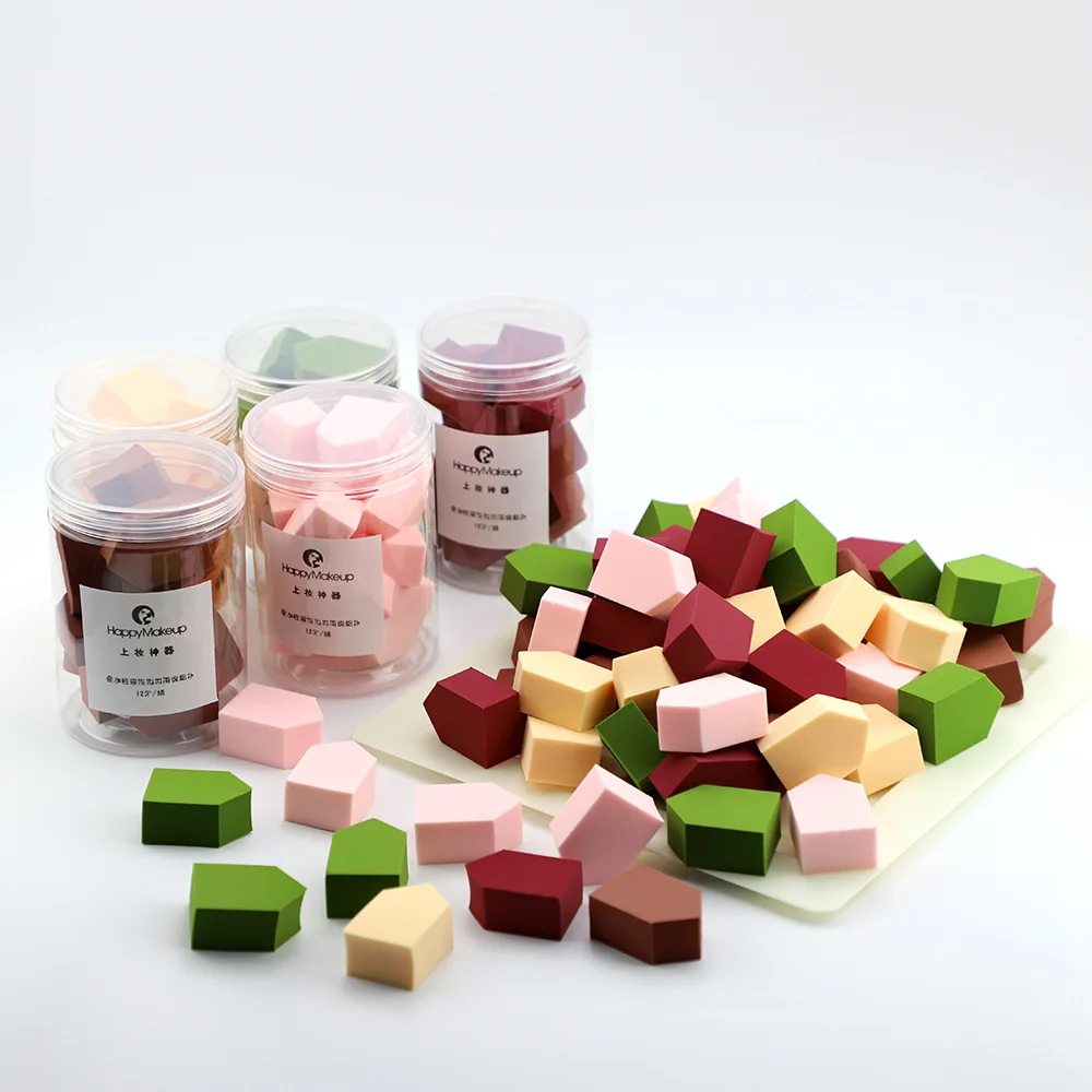 

Happymakeup Jelly Puff Cotton Puff Hydrophilic Color Mixture Sponge Small House of 12 PCs Barrel Cosmetic Egg
