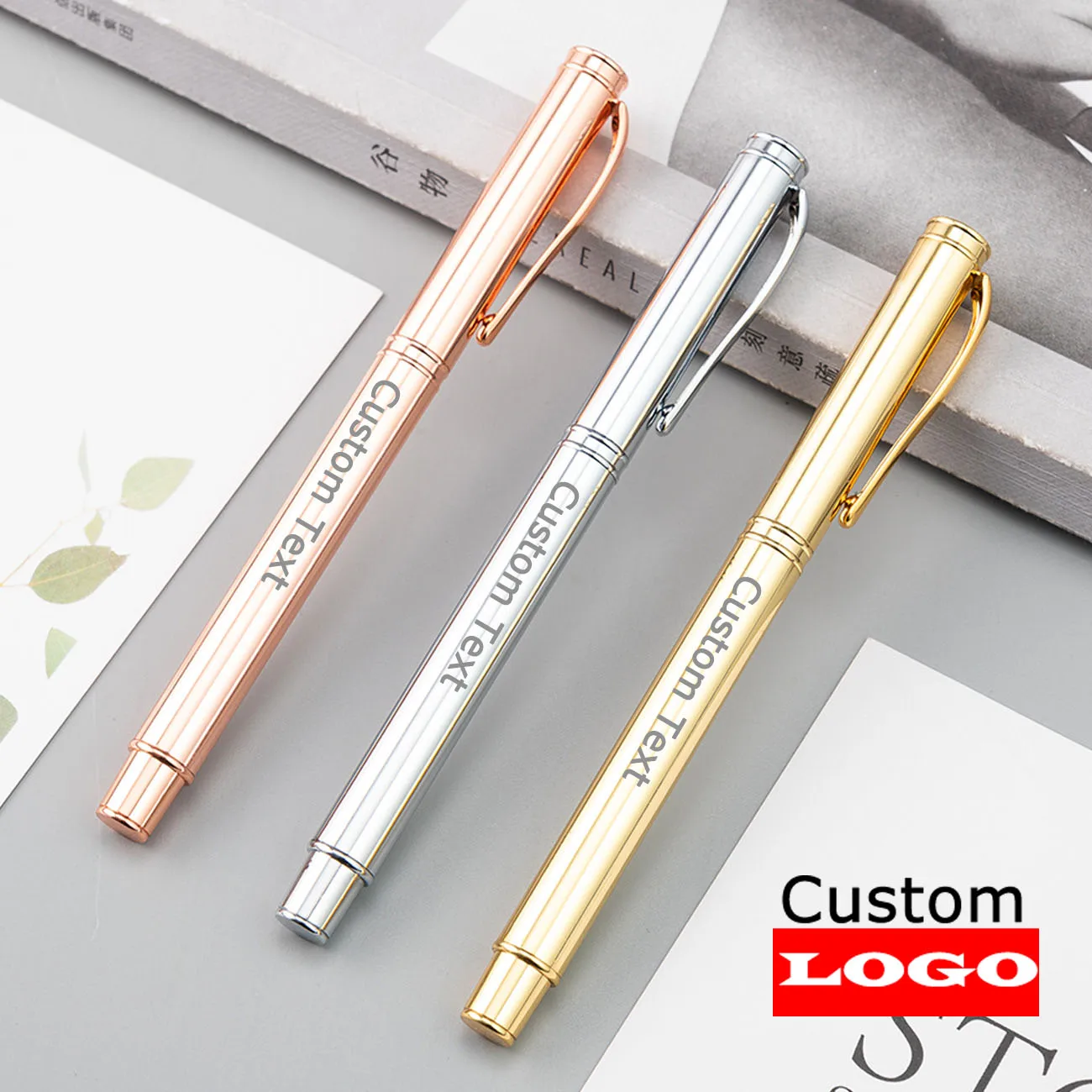 50PCS 금속 서명 펜 젤 펜 광고 선물 보물 펜 물 기반 펜 인쇄 로고 Schoo Office 편지지 도매