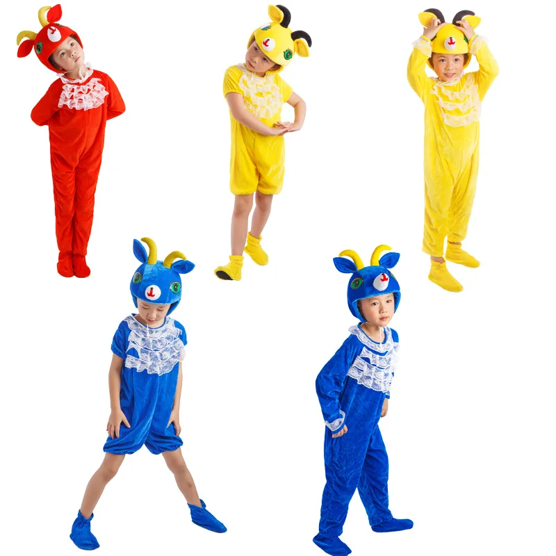 

Lace Decoration Red White Blue Red Sheep Lamb Goat Animal Cosplay Costume For Kids Adult Jumpsuits School Show Party Suits