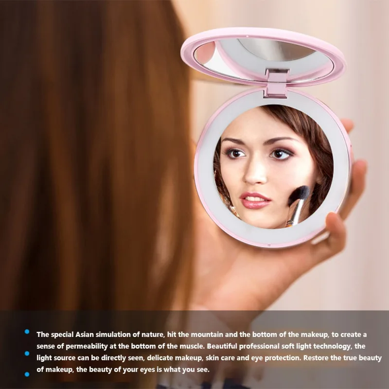 Светодиодный зеркало для макияжа с 10 лампами Увеличьте ручную складку небольшой портативный usb-кабель встроенный аккумулятор заряжаемый