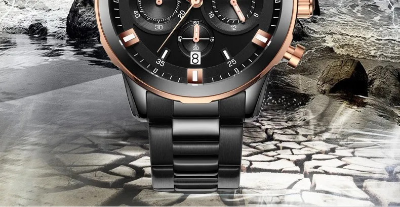 Новые часы с хронографом мужские спортивные военные наручные часы Бингер брендовые кварцевые часы из нержавеющей стали водонепроницаемые B-9011G
