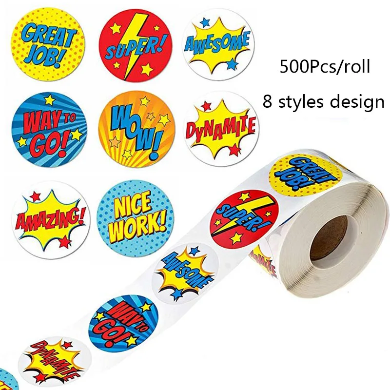 

Super Hero Reward Stickers 500 Stickers per roll 8 Super Hero Designs scrapbooking Paper Seal Students Kids stationery sticker