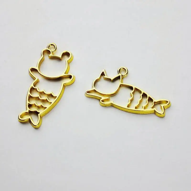 

DIY Charms Handmade 5 pcs/lot Cat Mermaids Fish shape UV Resin Metal Frame Jewelry Findings Pendant Accessory Open Bezels Craft