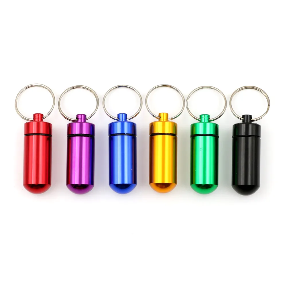 5pcs/set Pillbox Keychain Pill Box Aluminum Drug Pill WaterProof Cases Bottle Holder Container For Medicines 48*17MM,medicine storage container