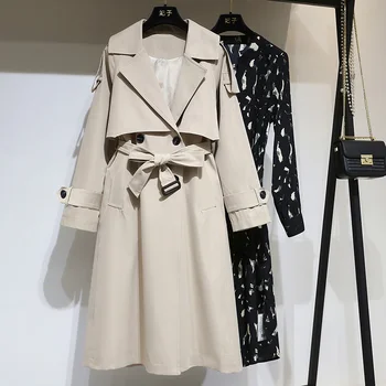 

Women Trench Outwear Waistcoat Trench-Coat British Style Double-Breasted Long Plus-Size Fashion Women Thin Slim