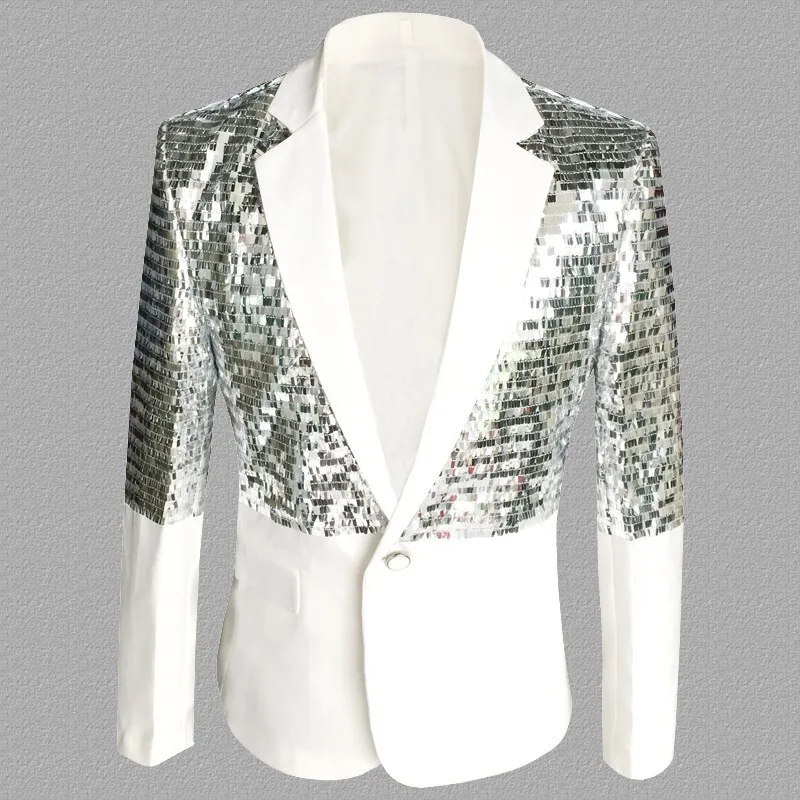 

Sequin Splice Fashion Slim Blazer Masculino Performance Stage Suit Jacket Studio Singer Costumes Blazer Hombre Plus Size S-5XL