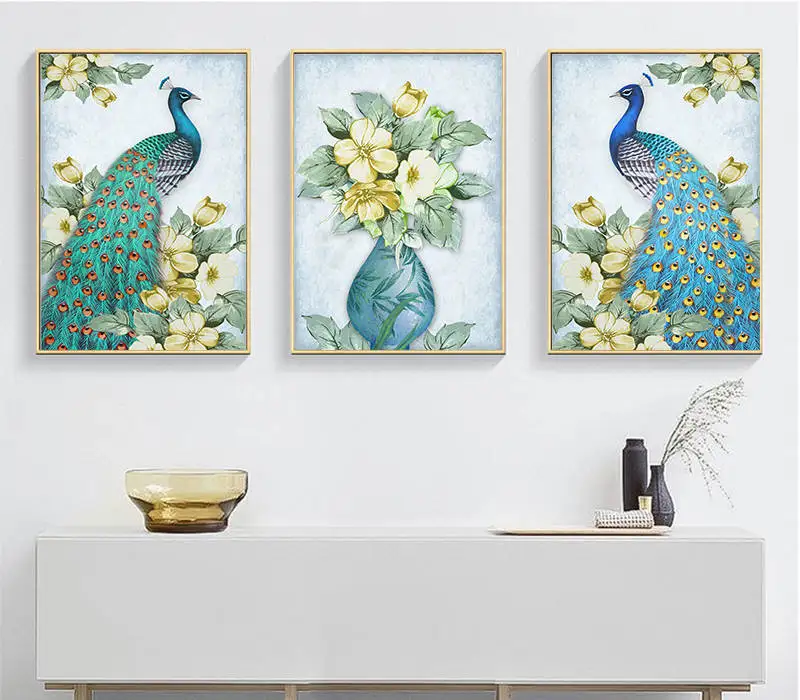 

Blue Peacocks Flower Painting Canvas Wall Posters And Prints Modern Nordic Poster Wall Picture Artistic Painting For Home Décor