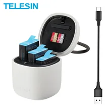 TELESIN 3Pack Battery 1750mAh For GoPro 9 3 Slots Charger TF Card Reader Storage Charging Box for GoPro Hero 9 Black