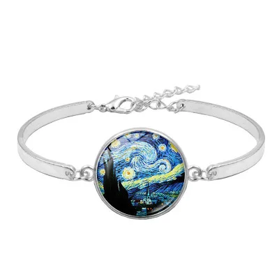 Glass Bracelet 1 Ван Гог искусство масло серебряный металлический браслет для мужчин женщин мода стекло кабошон купол выпуклые Звездная ночь ювелирные изделия Подсолнух модный подарок - Окраска металла: Glass Bracelet 1