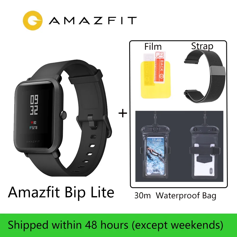 Глобальная версия Amazfit Bip Lite Смарт-часы 45 дней Срок службы батареи 3ATM в соответствии со стандартом водонепроницаемости Smartwatch для Xiaomi - Цвет: Black-GIFT