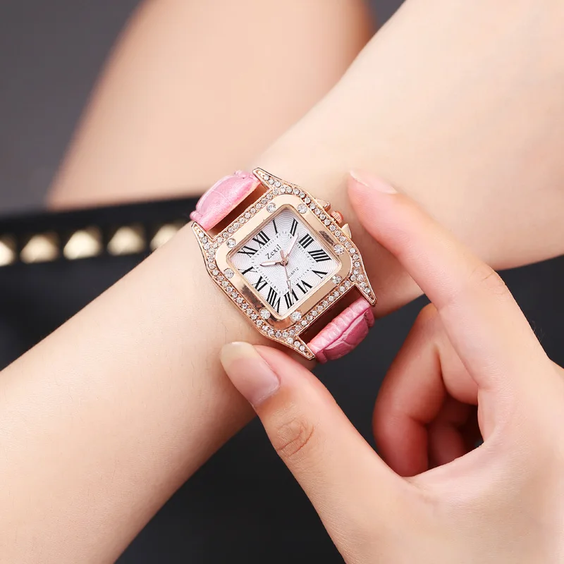 Высококлассные модные женские часы с квадратным бриллиантом и ремешком, простые римские цифровые Стразы Shi Ying, женские часы - Цвет: F