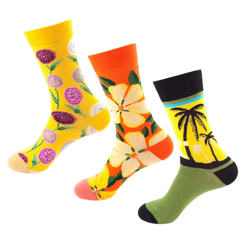 3 пар/лот хлопковые носки для девочек модные толстовки для влюбленных пар носок Для женщин Для мужчин носки забавная стильная футболка с изображением персонажей видеоигр цветок рыбы птица катания на скейтборде