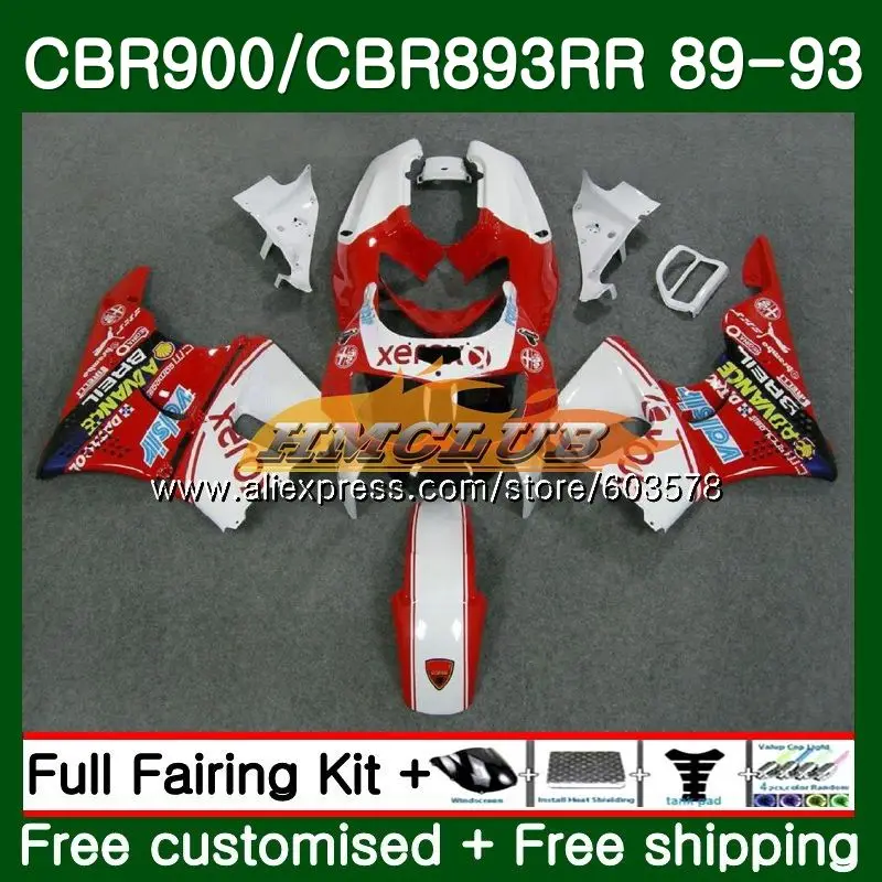 Корпус для HONDA CBR900RR CBR 893RR 1989 1990 1991 1992 1993 92CL. 70 CBR900 CBR893 RR CBR893RR 89 90 91 92 93 белые, красные обтекатели