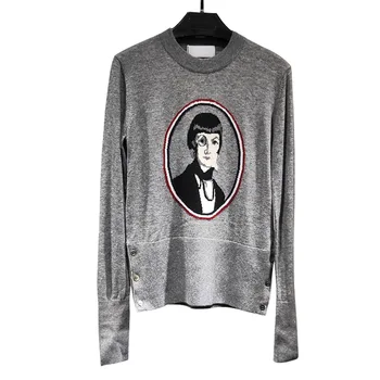 

2020 Fashion TB THOM Brand Sweaters Women Slim Fit O-Neck Pullovers Clothing Solid Wool Cotton Portrait Casual Coat
