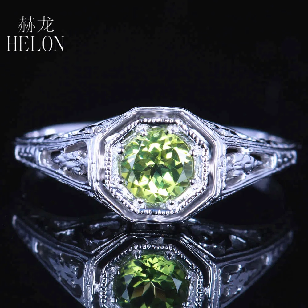 HELON 925 пробы серебро безупречный круглый 4,5 мм 0.92ct натуральный Перидот в честь помолвки свадебные женские винтажные ювелирные изделия кольцо