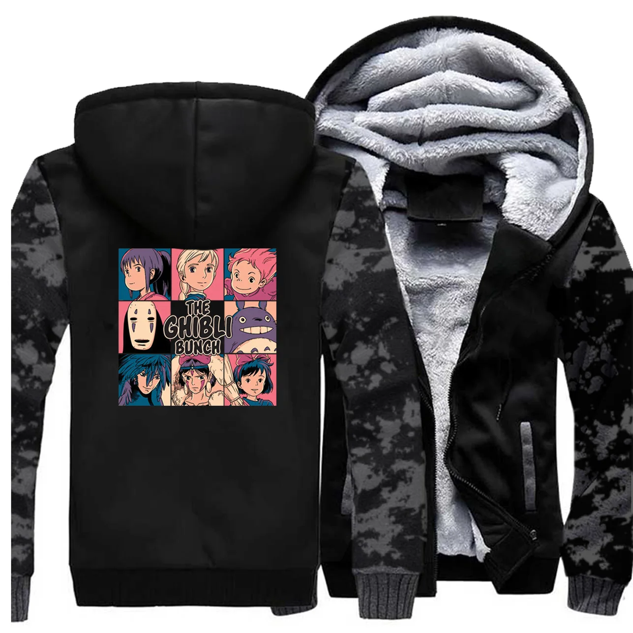 Новые зимние толстовки мужские реглан камуфляж Ghibli Bunch Тоторо хип-хоп Уличная куртка Толстая забавная мультяшная модная молния - Цвет: Vintage Gray 6