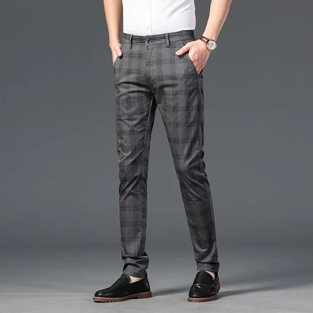 Summer Slim Plaid Pants Men Korea Style 