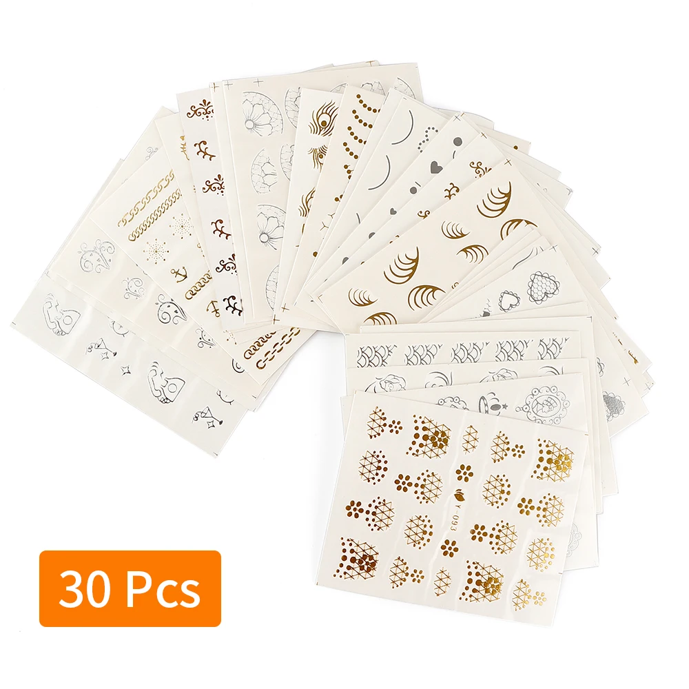 Style1-30PCS 24/30 шт. Золотой Серебряный ноготь Стикеры комплект разноцветный Треугольники наклейки переводятся с помощью воды, слайдер ногтевое искусство маникюра Красота украшения - Цвет: Style1-30PCS
