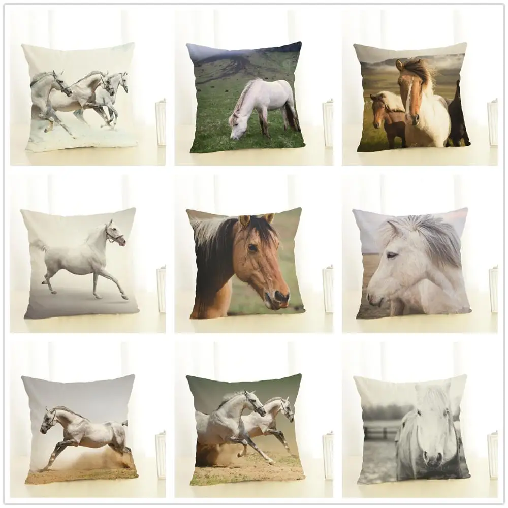 

Fashion Cushion Cover 45x45 cm Pillowcase Soft Cotton Linen Blend Nordic Pillow Cover 3D Horse Sofa Cushion Cover for Home Decor