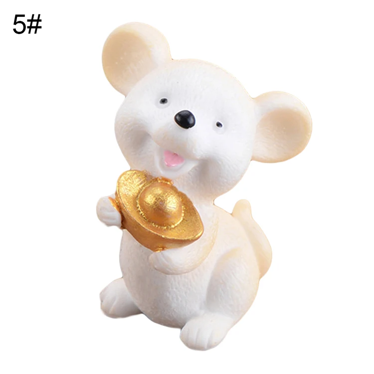 Mini Shengxiao Figurine Resin Decoration Crafts Ingot Gold Coin Lucky Rat Animal Figurines Statue DIY Garden Table Ornament - Color: 5