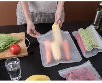 

Silicone Food Bag Kitchen Storage Containers Leakproof Pack Reusable Stand Up Zip Shut Pouch Fresh Bag 3Size