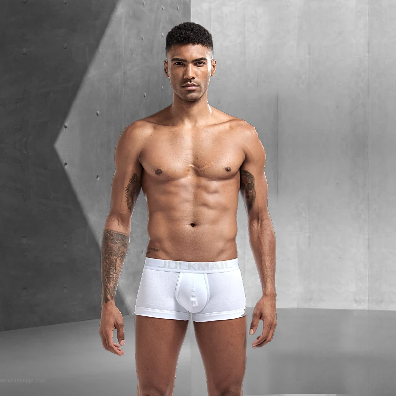 Jockmail бренд мужского нижнего белья мужские боксеры хлопок Cuecas Боксеры пенис чехол для колец U выпуклая низкая талия дышащее мужское белье белый