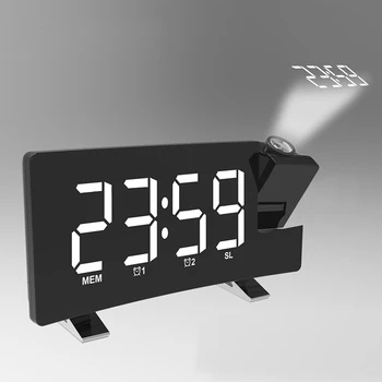 

Projection Alarm Clock Digital Ceiling Display 180 Degree Projector Dimmer Radio Battery Backup For Home Office Bedroom