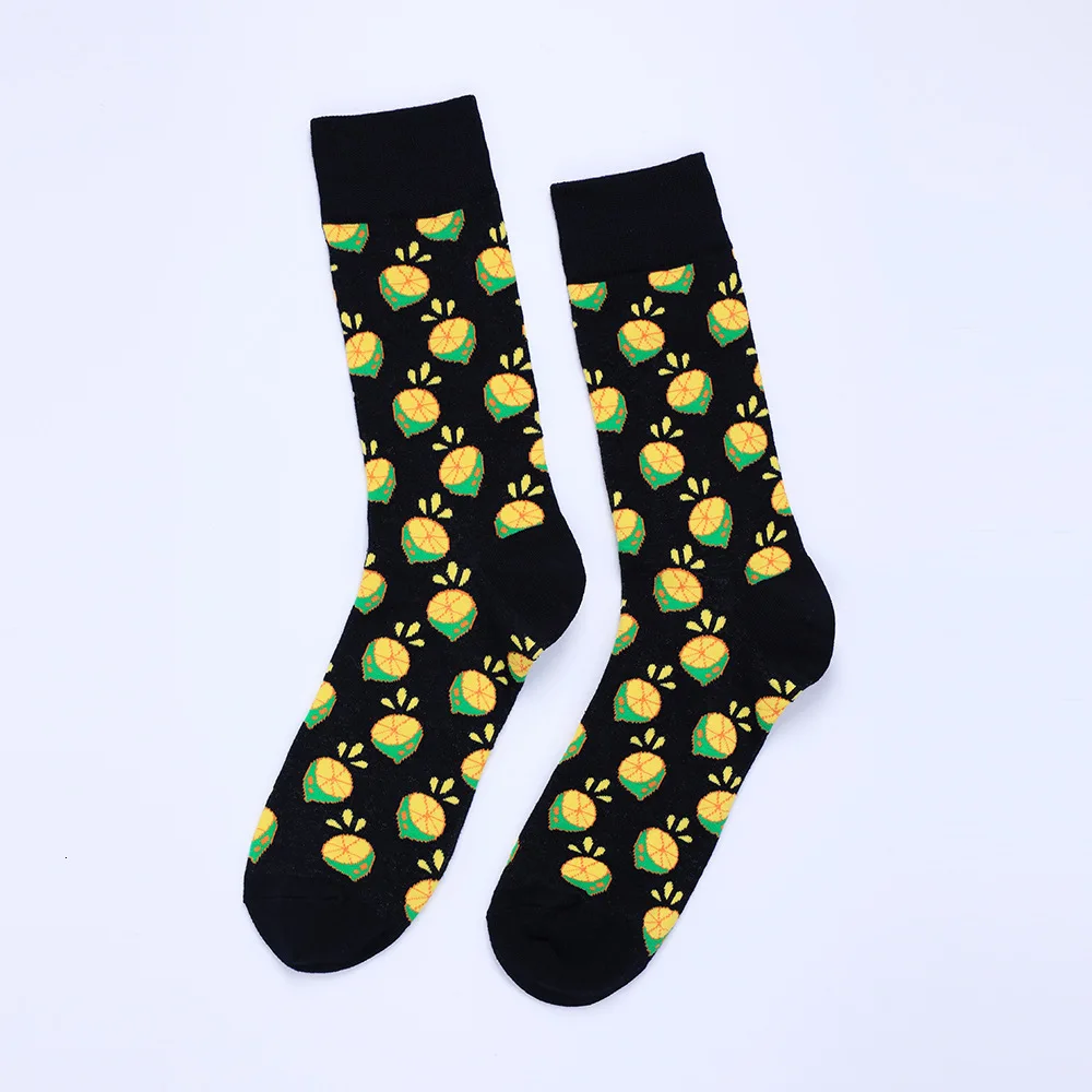 Black orange PEONFLY скейтборд Calcetines Hombre модные фрукты, авокадо ананас черешня мужские носки Harajuku Хип Хоп команда Meias забавные носки - Цвет: Black orange