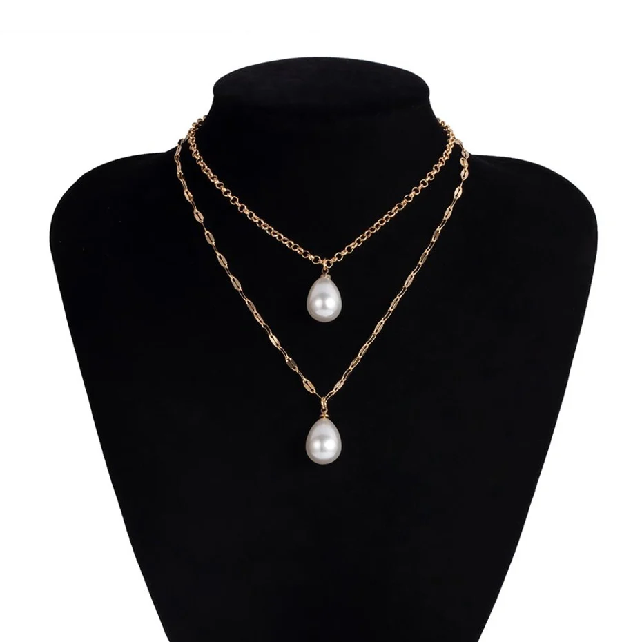 Necklace IngeSight. Z богемное многослойное ожерелье-чокер с искусственным жемчугом, ожерелье-ошейник, массивное персонализированное длинное ожерелье на цепочке, женское ювелирное изделие - Окраска металла: Necklace